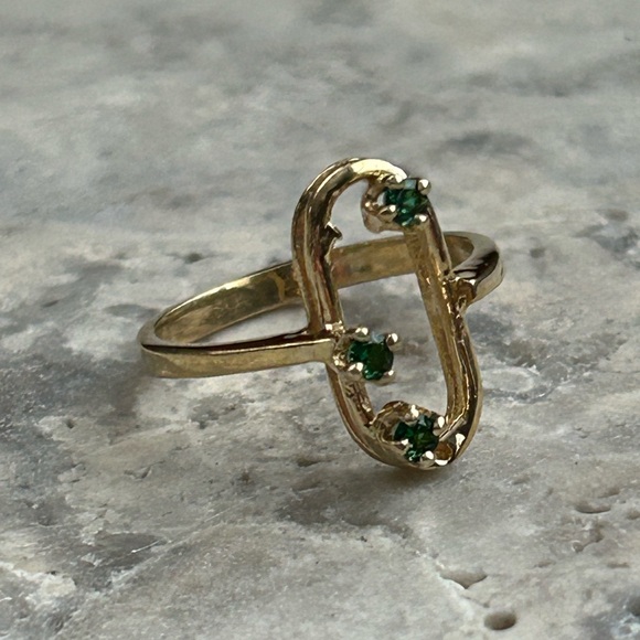 Vintage Multi Emerald Ring, Gold Plated Pure Silver Ring, Size 6 3/4 - Picture 5 of 9